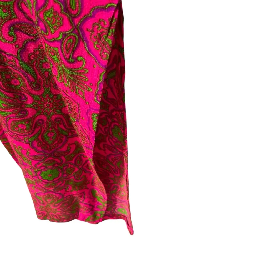 Vintage 60s Handmade Dress Groovy Neon Pink Green Maxi Dress size small lace up - Image 7