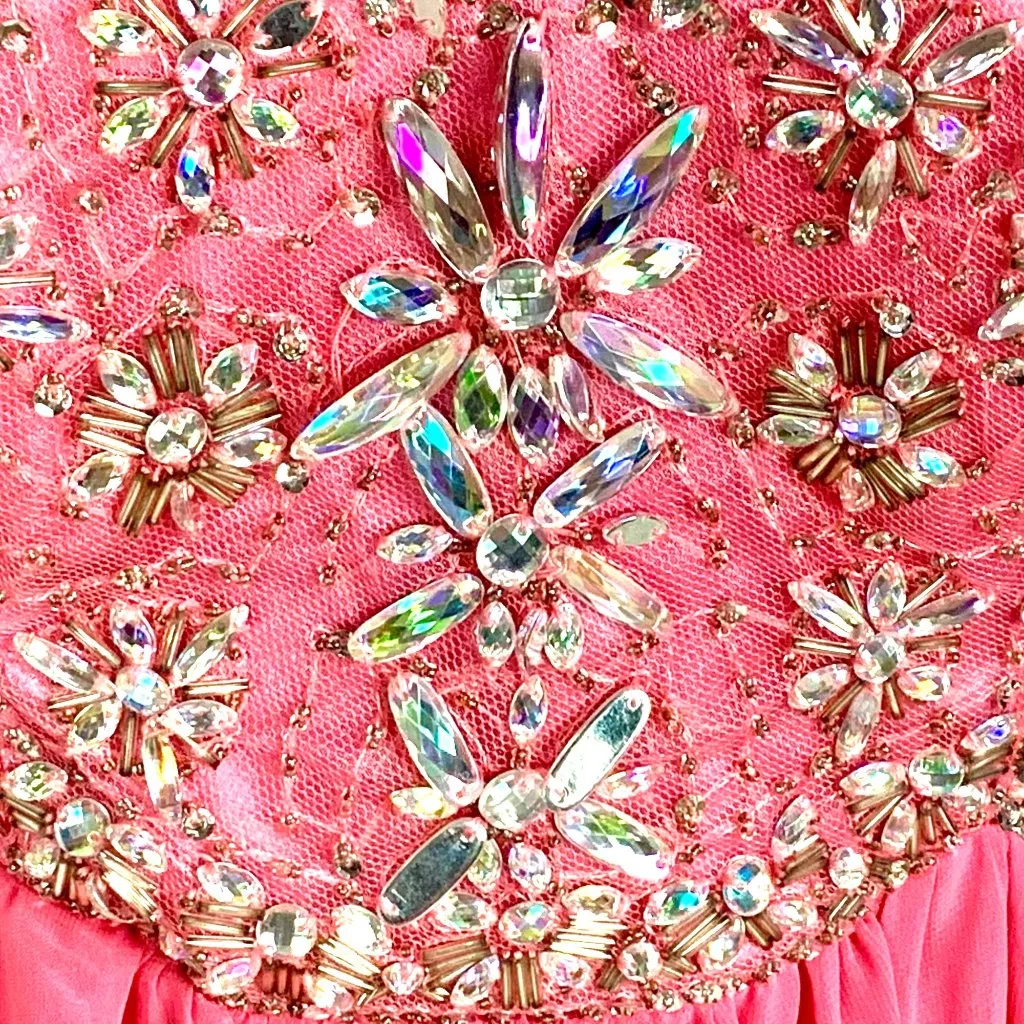 Strapless Pink Gown 8 Crystal Beaded Flowing Chiffon Prom Pageant Formal Dress - Image 4