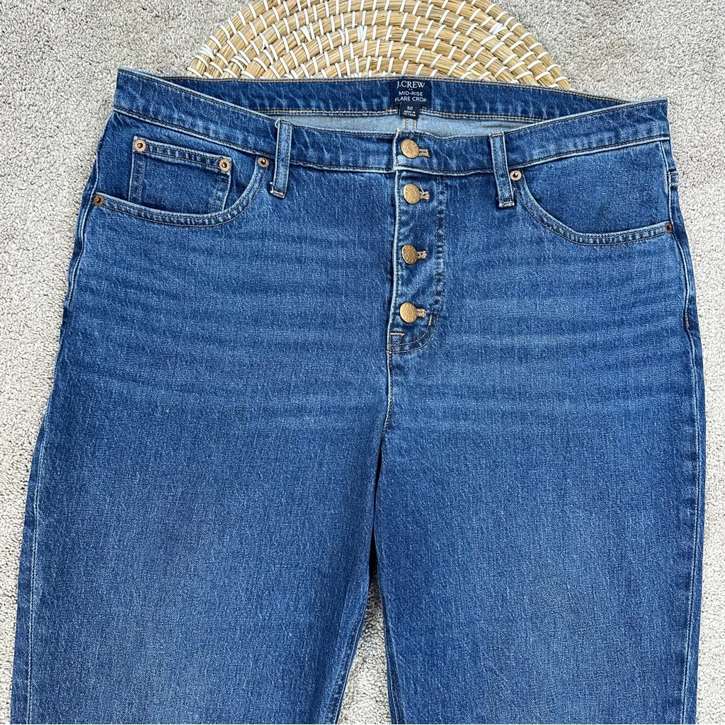 J. Crew Factory Women’s Mid Rise Flare Crop Jeans Stretch Button Fly Size 32 Blue - Image 3