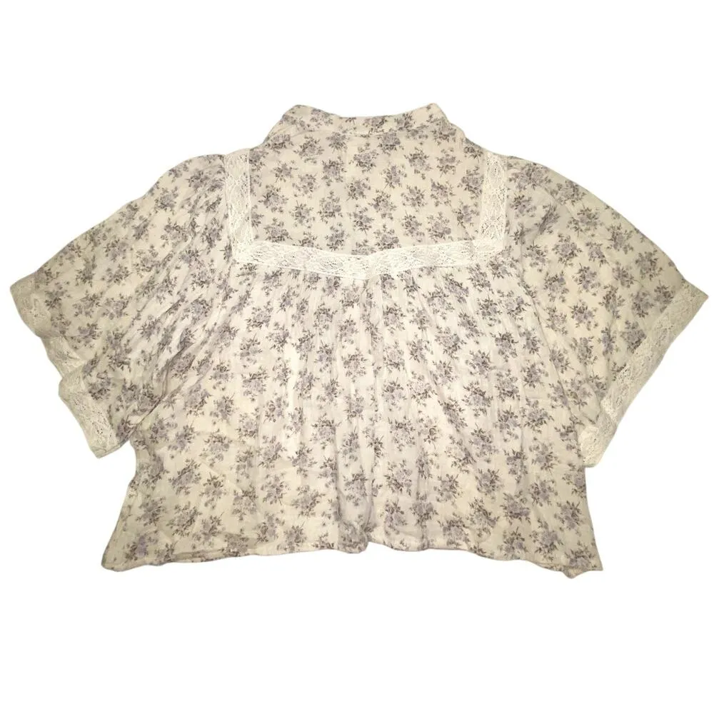 KARLIE Womens Lace Cotton Floral Flowy Oversized Top Size Medium - Image 5