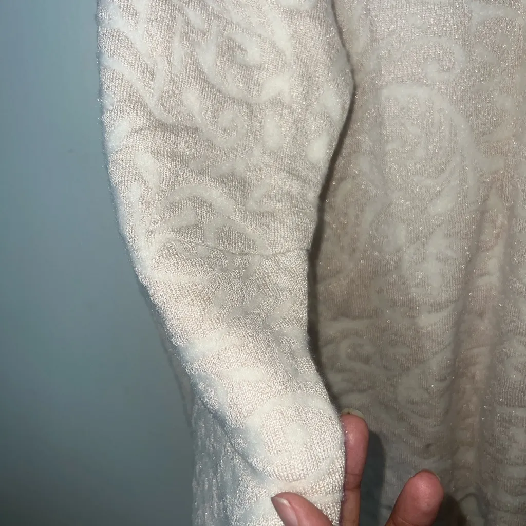 Future Collective Women's V Neck Brocade Sweater Cream Size 1X - Image 11