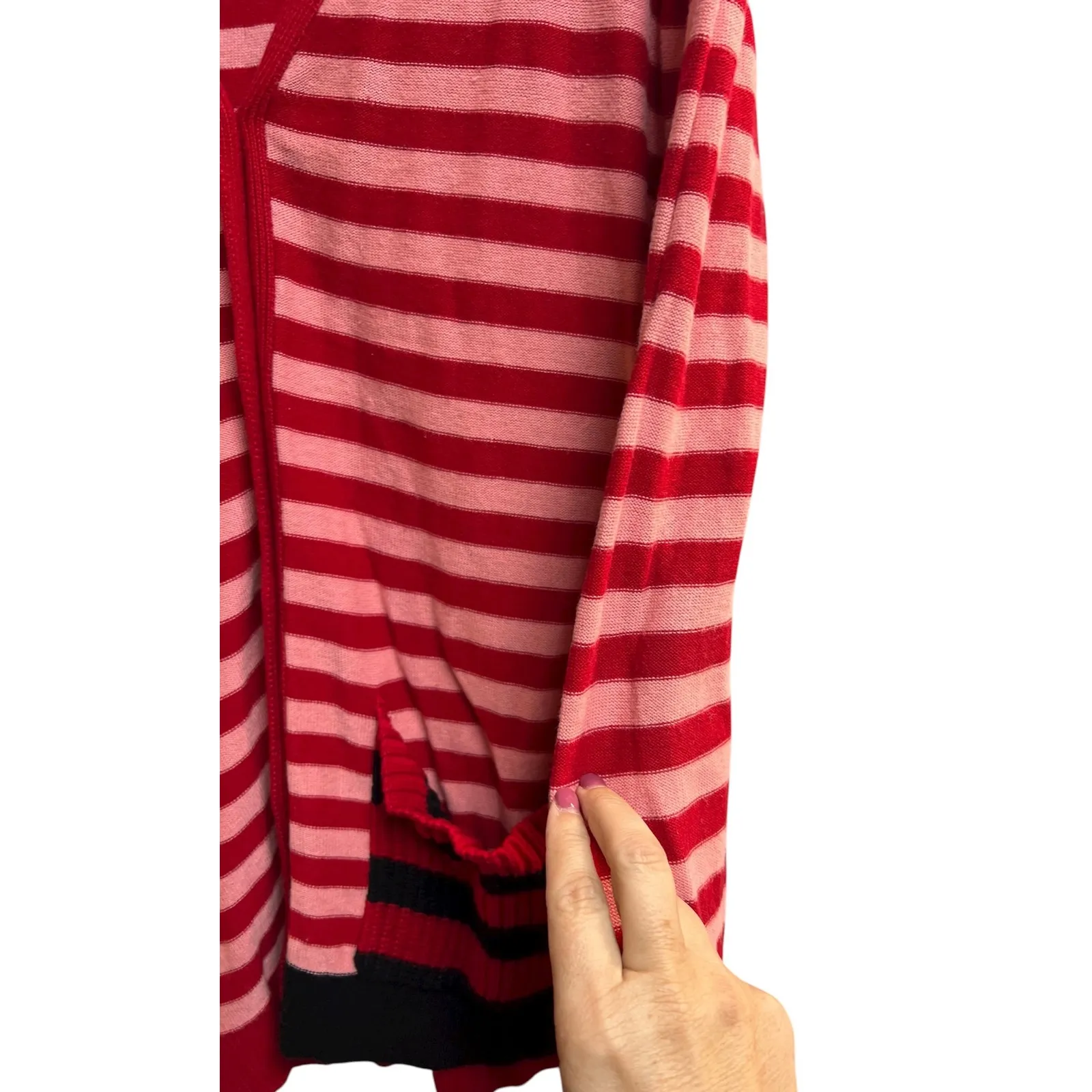 Cabi Cranberry Picnic Cardigan Summer Stripe Cotton Sweater Small - Image 5