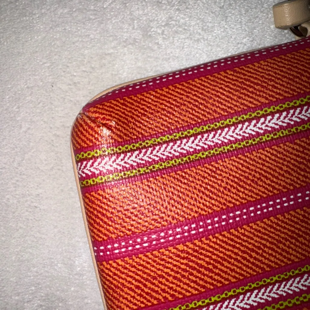 Coach Legacy Weekend Ticking Strip Orange And Multicolor Zip Wristlet Pouch - Image 6