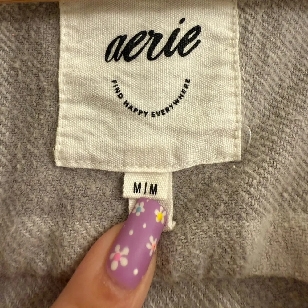 Aerie LumberJane Grey Buffalo Plaid Soft Brushed Flannel Shirt - size M - Image 4