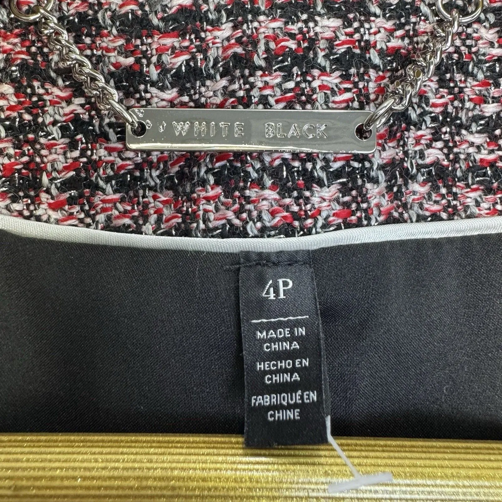 WHBM Black Red Silver Tweed Fringe Moto Blazer Jacket Size 4P Zipper Career NWT - Image 8