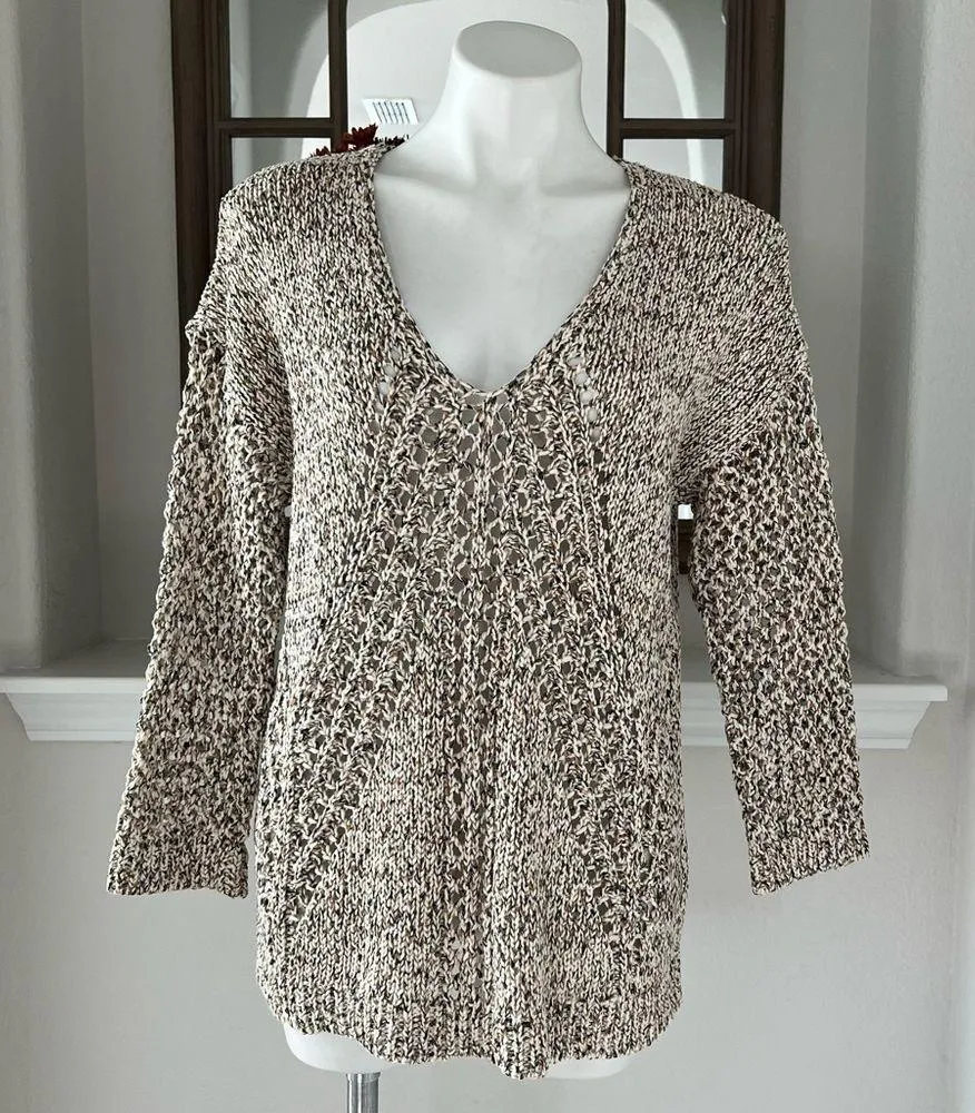 J. Jill Crochet Knit Sweater Black Multi V-Neck Size S New w/Tag - Image 2