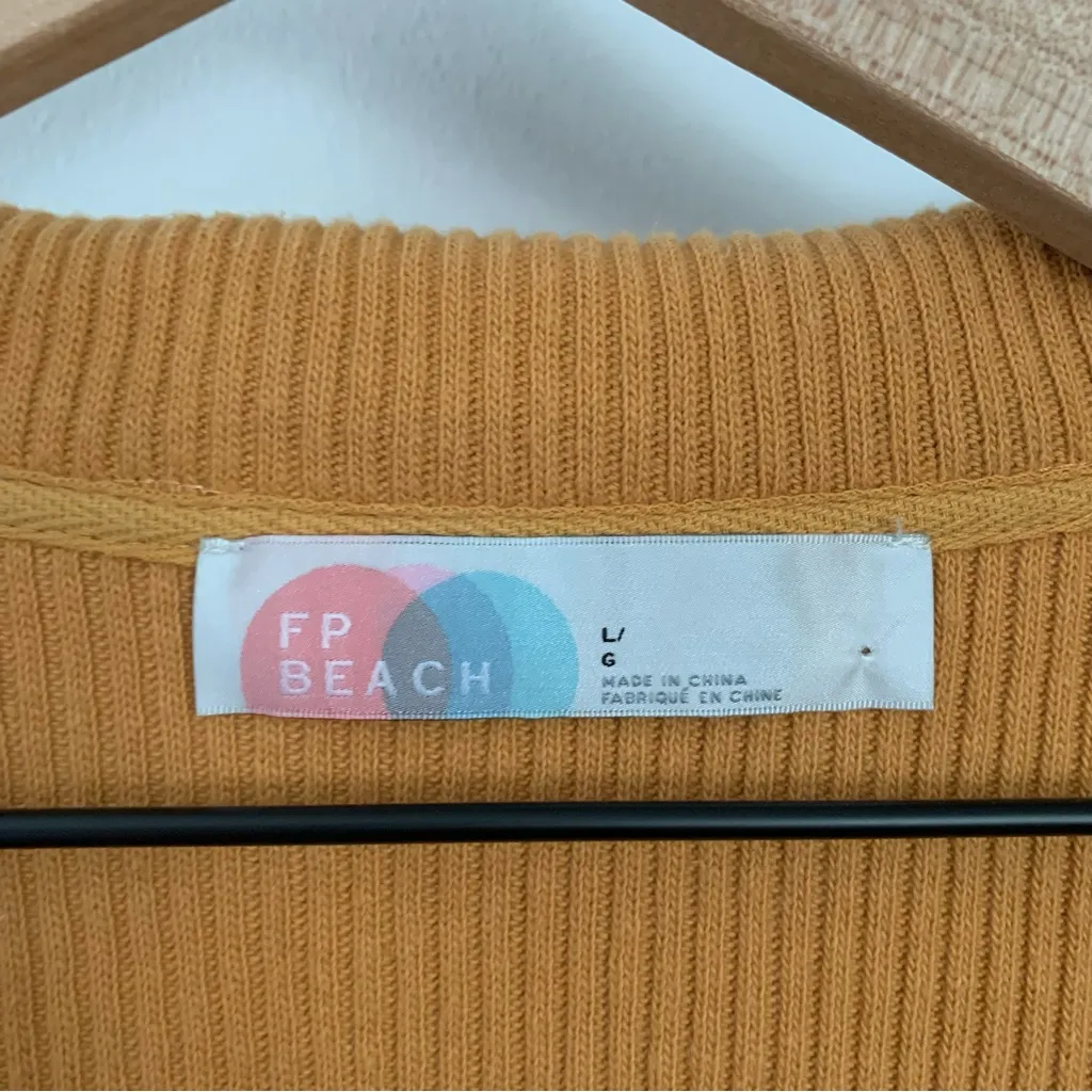 Free People Beach Large Honey Yellow Deep V Neck Collar Crop Sweater Rib - Image 2