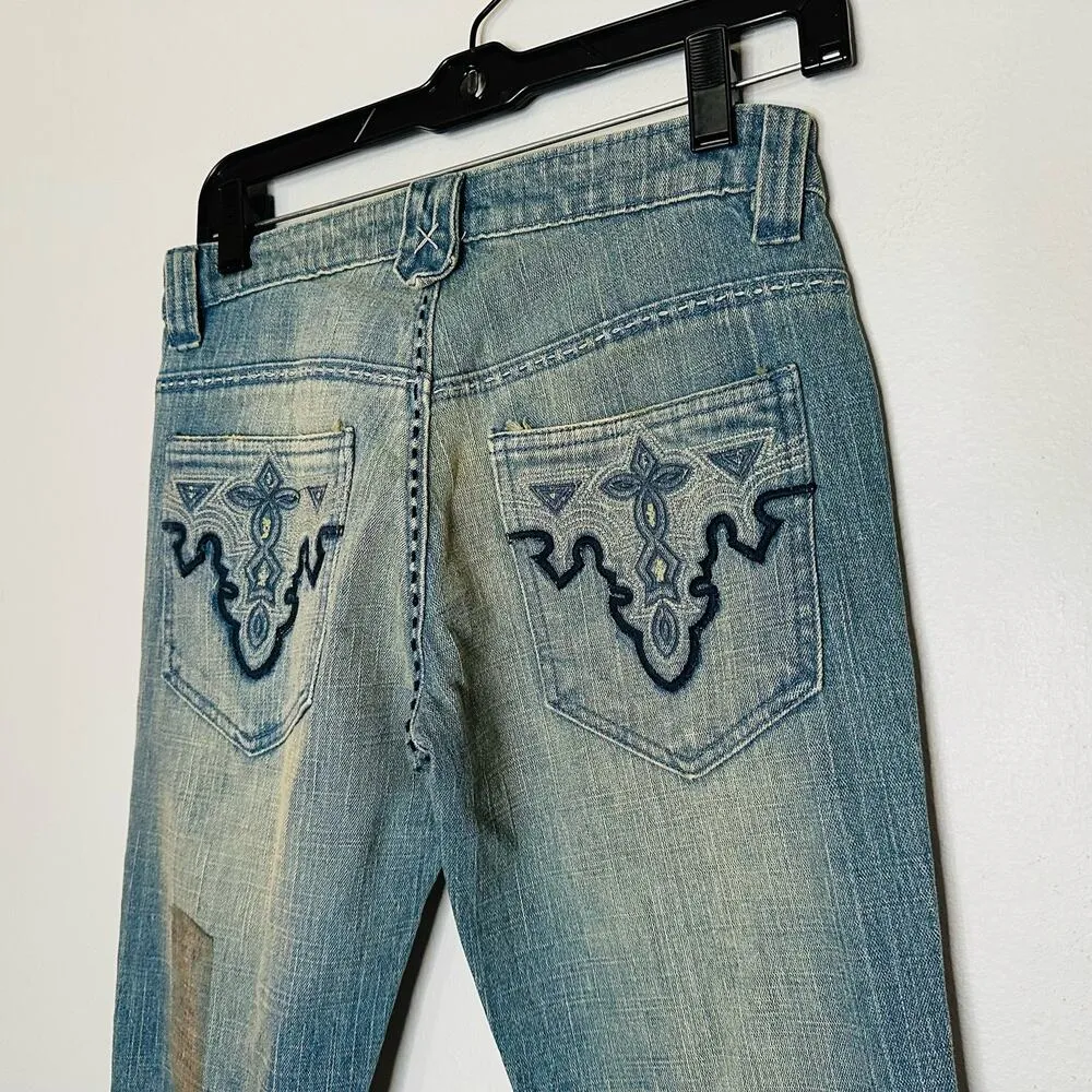 NWT ANTIK DENIM Medium Wash Five Pocket Embroidered Pocket Bootcut Jeans Size 27 - Image 8