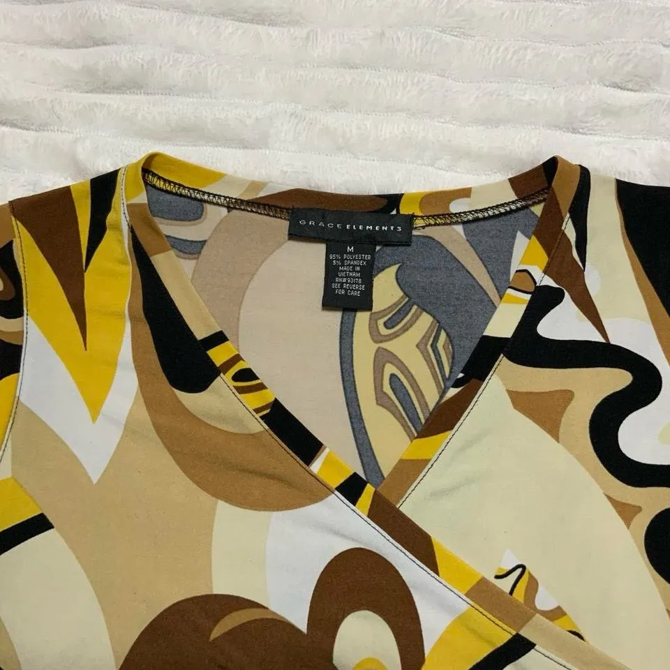 Grace Elements Y2k Abstract Retro Patterned Front Wrap Sleeveless Top Medium - Image 4