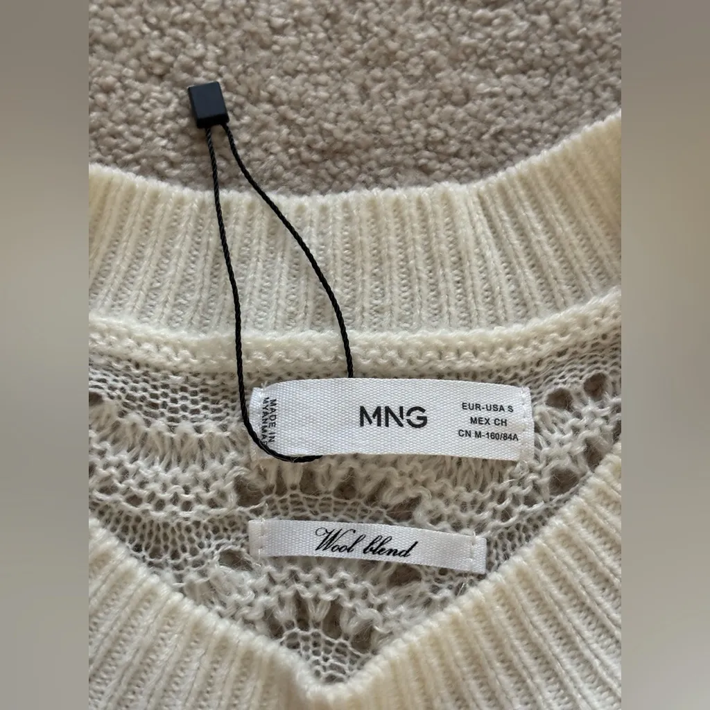 Mango MNG  Wool-Blend Cream Open-Knit Sweater - Image 4