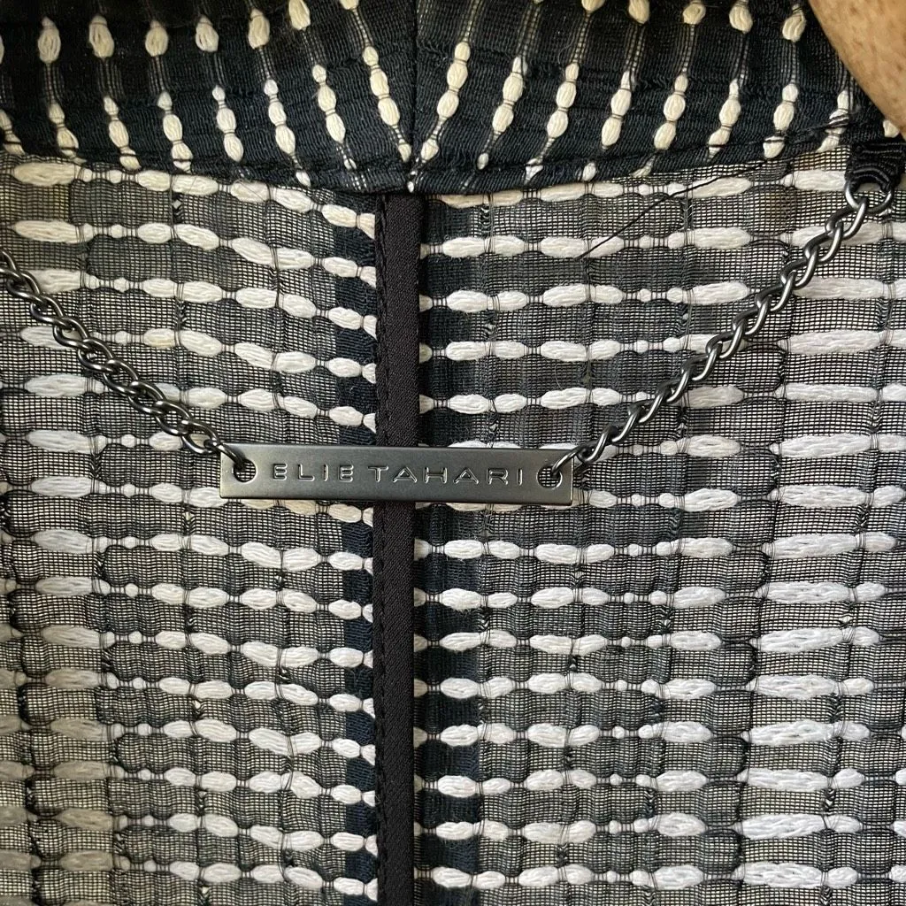 Elie Tahari Sydney Jacket Blue Black Tweed Pieced Mesh Blazer $468 M - Image 5