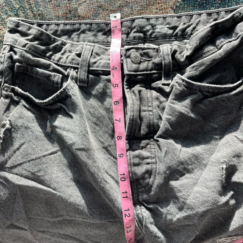 Vintage Y2K Old Navy Extra High Rise Straight Leg Jeans Dark Grey Distressed 8 - Image 12