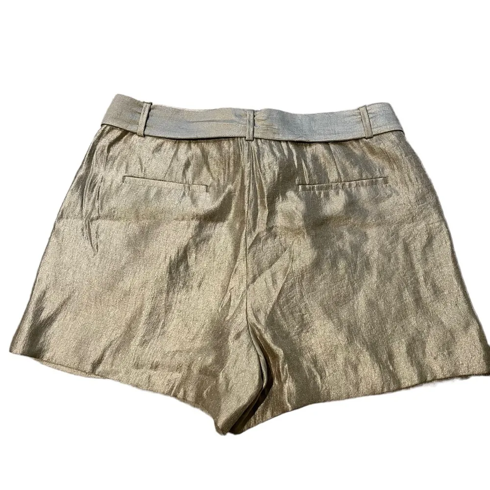 LOFT Champagne Shimmer Pleated Tie Waist Shorts - Image 5