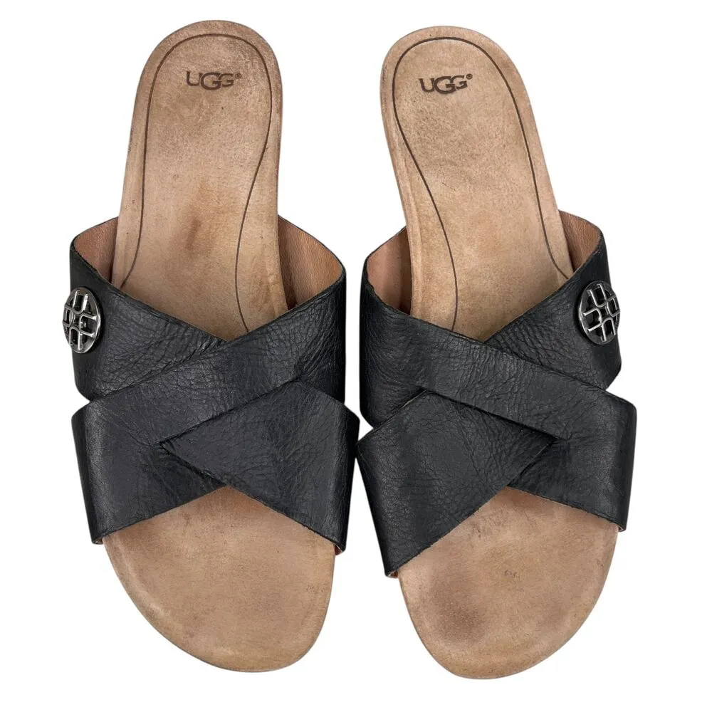UGG LYRA Wedge Sandals 11 Black Criss Cross Slides 1009854 - Image 4