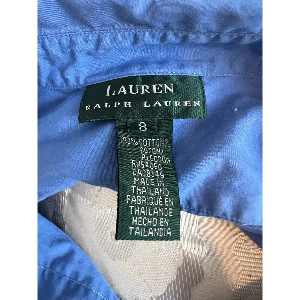 Lauren Ralph Lauren Embroidered Crown Chest Long Sleeve Button Up Size 8 Blue - Image 7