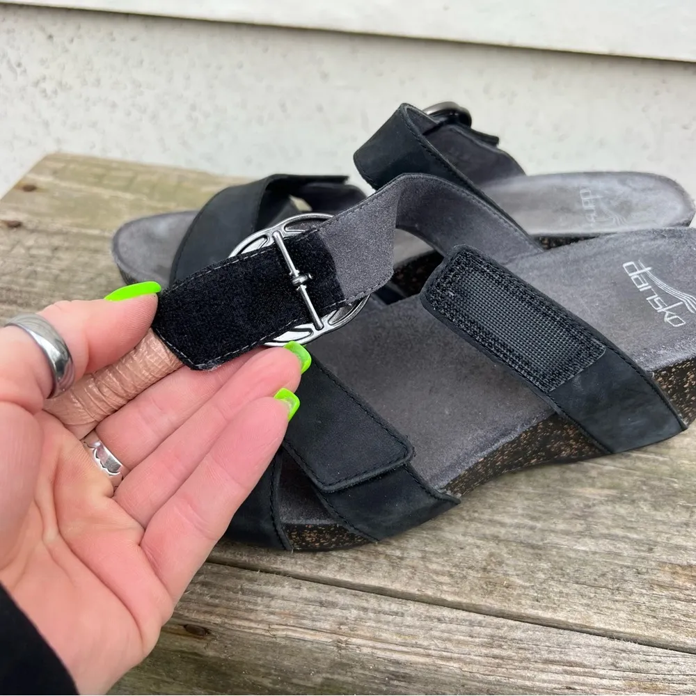 Dansko Susie Black Wedge Nubuck Leather Slide Sandals Size 36 - Image 4