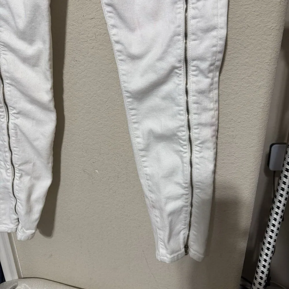 7 For All Mankind CROPPED ZIPPER Skinny Jeans White 28 Full Zip Leg FLAW - Image 4