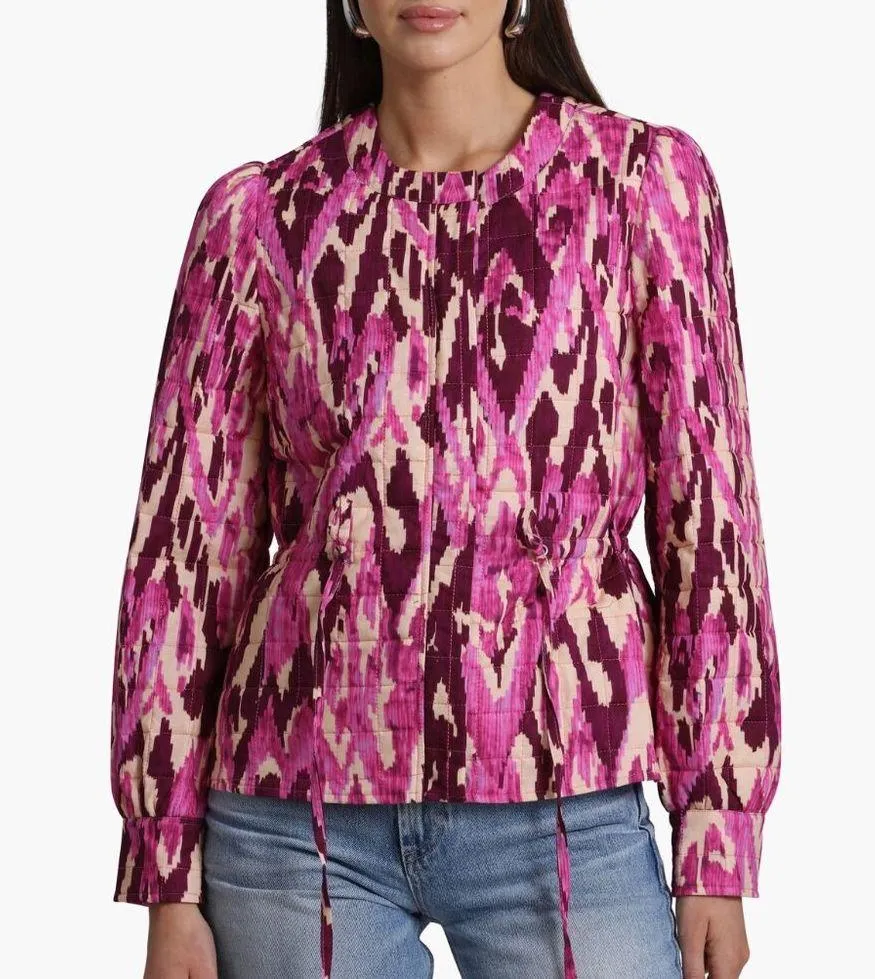 NWT Avec Les Filles Cotton Quilted Peplum Jacket Small, PEONY IKAT - Image 2
