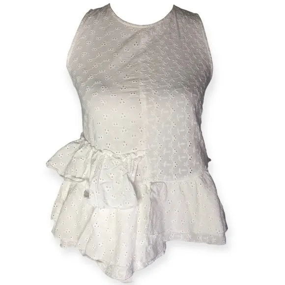 Zara Basic Denim Floral Ruffle Layered Babydoll Blouse - Image 13