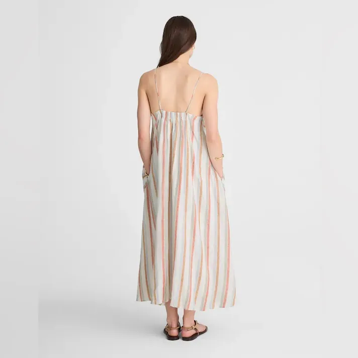 NWOT Madewell Striped V-Neck Midi Dress in 100% Linen Broken Strap Easy Fix Sz L - Image 4