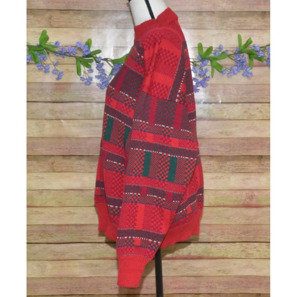 Top Notch Knits Unisex XL Red Green Heavy Knit 100% Wool Sweater Made In USA - Image 4