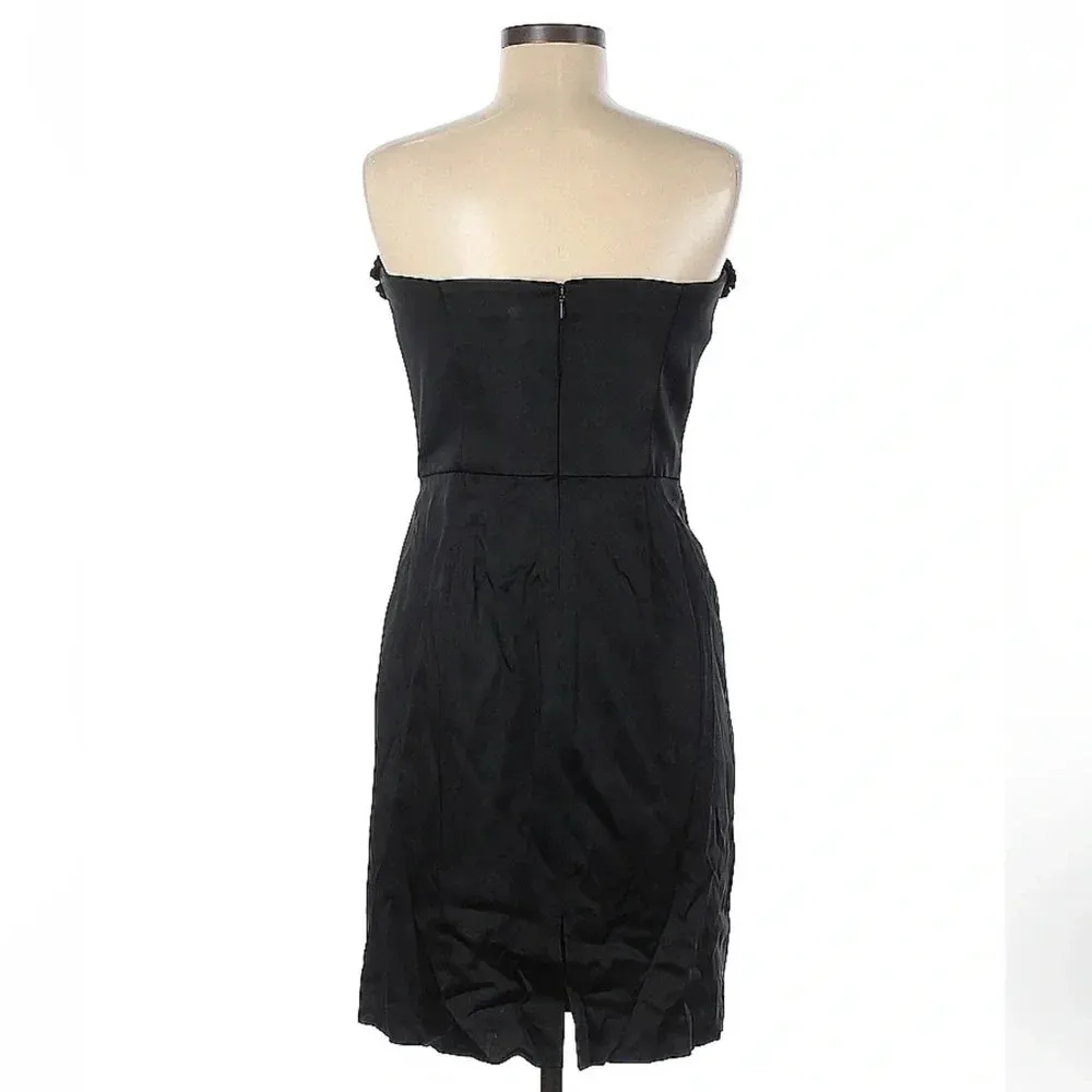 White House Black Market | Black Satin Ruffled Strapless Dress Size 8 Medium M - Image 3