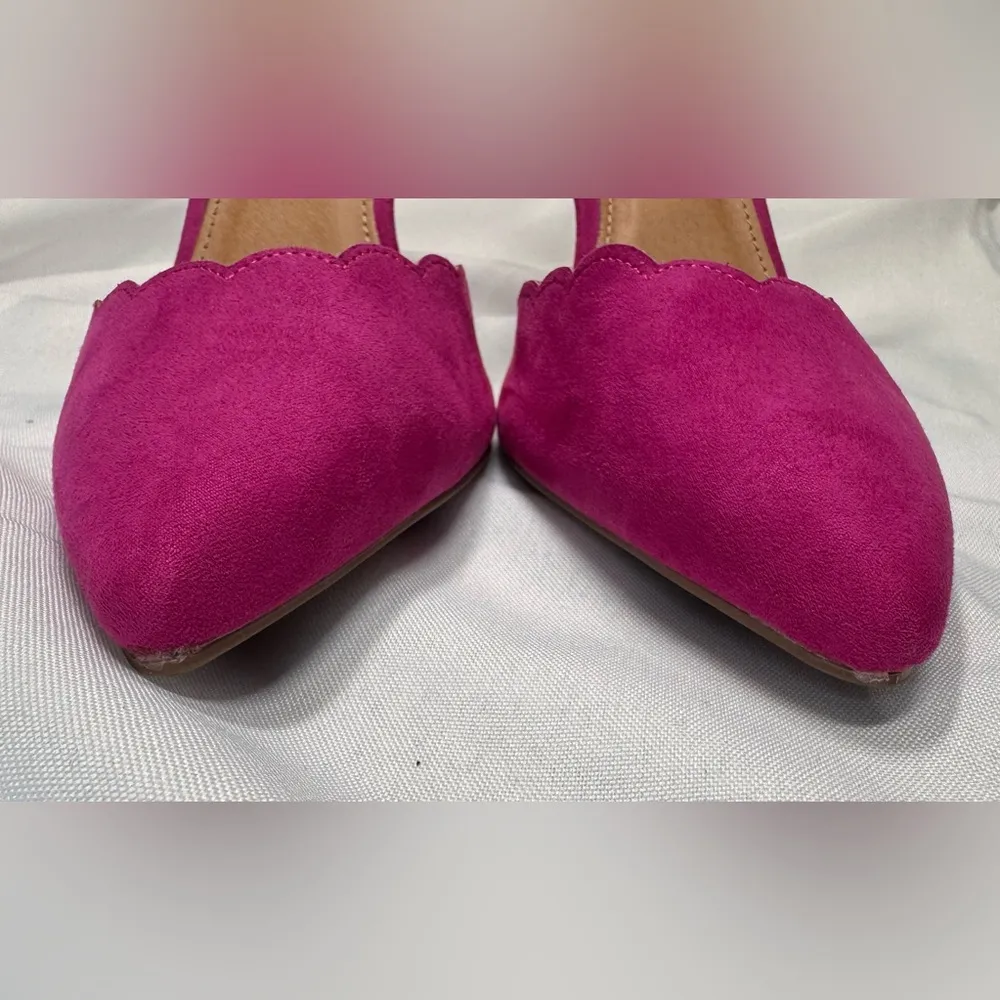 Like New Faux Suede Hot Pink Scalloped Heals - Image 6