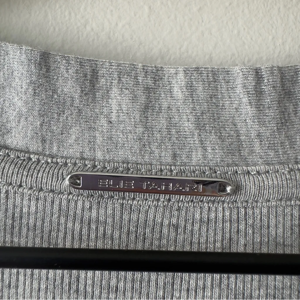 Elie Tahari Gray Long Sleeve Cardigan Half Button Front Minimalist Ribbed Solid - Image 12