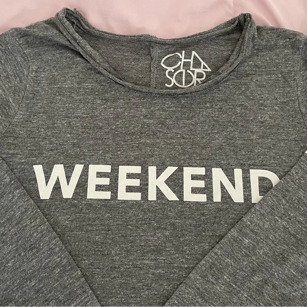 Chaser “Weekend” gray application striped sleeves loungewear sweatshirt, size L - Image 5