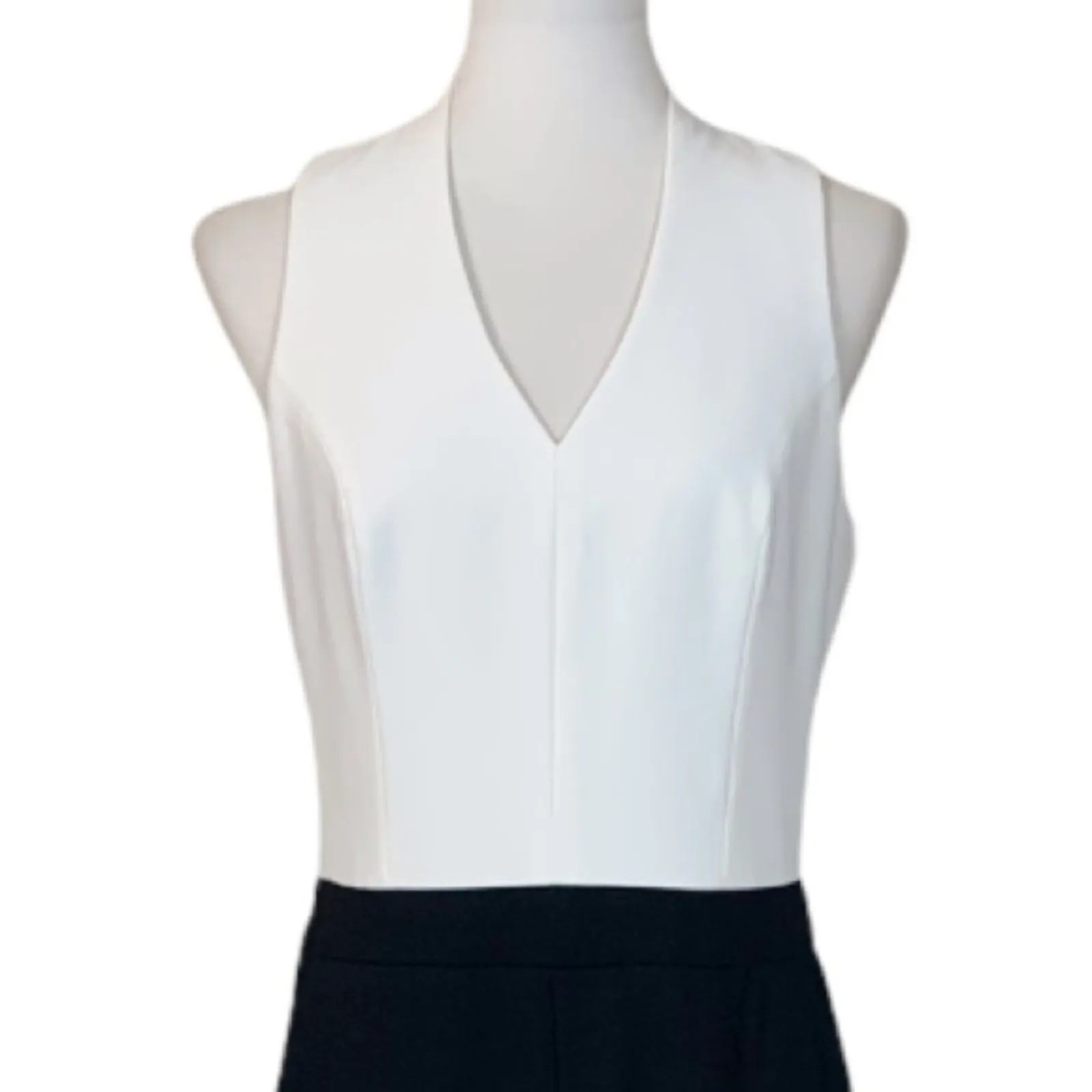 Trina Turk Cream Black Sleeveless V-neck Color Block Jumpsuit Women's Size 6 - Image 5