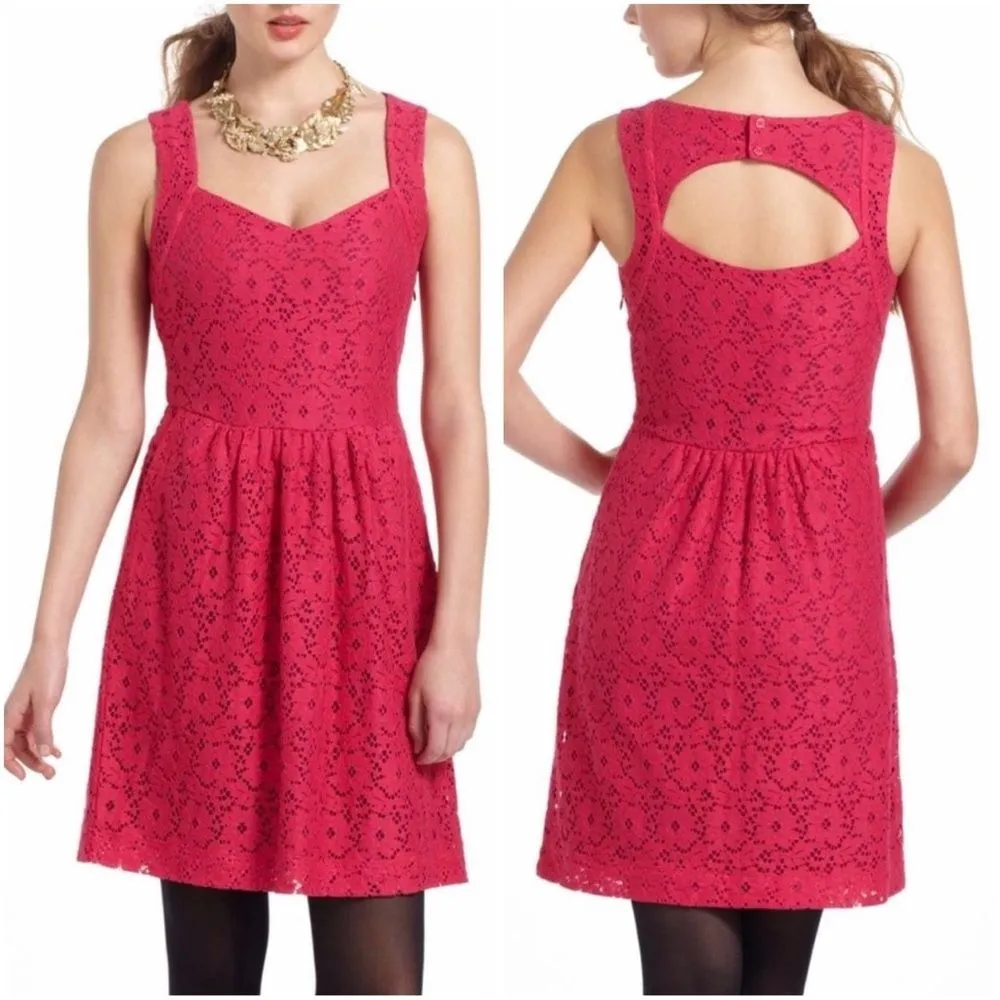 Anthropologie Deletta Silverfield Lace Eyelet Dress in Fuchsia Pink - Image 4