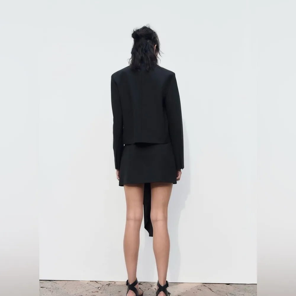 Zara Bloggers Favorite Black Double Breasted Cropped Wool Blend Blazer Sz‎ M - Image 6