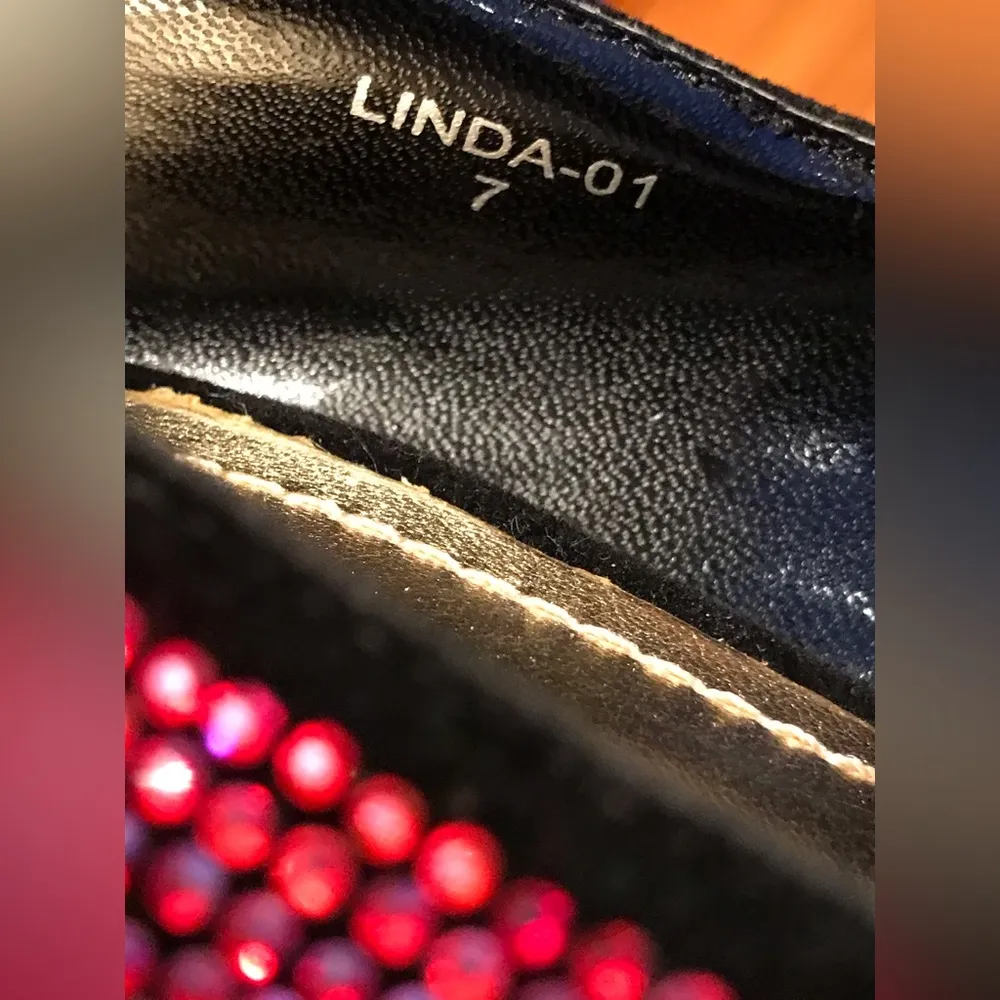 MASCOTTE Linda Platform Beaded 6” Heels Sz. 7 Blue, Pink, Black & Gold - Image 10