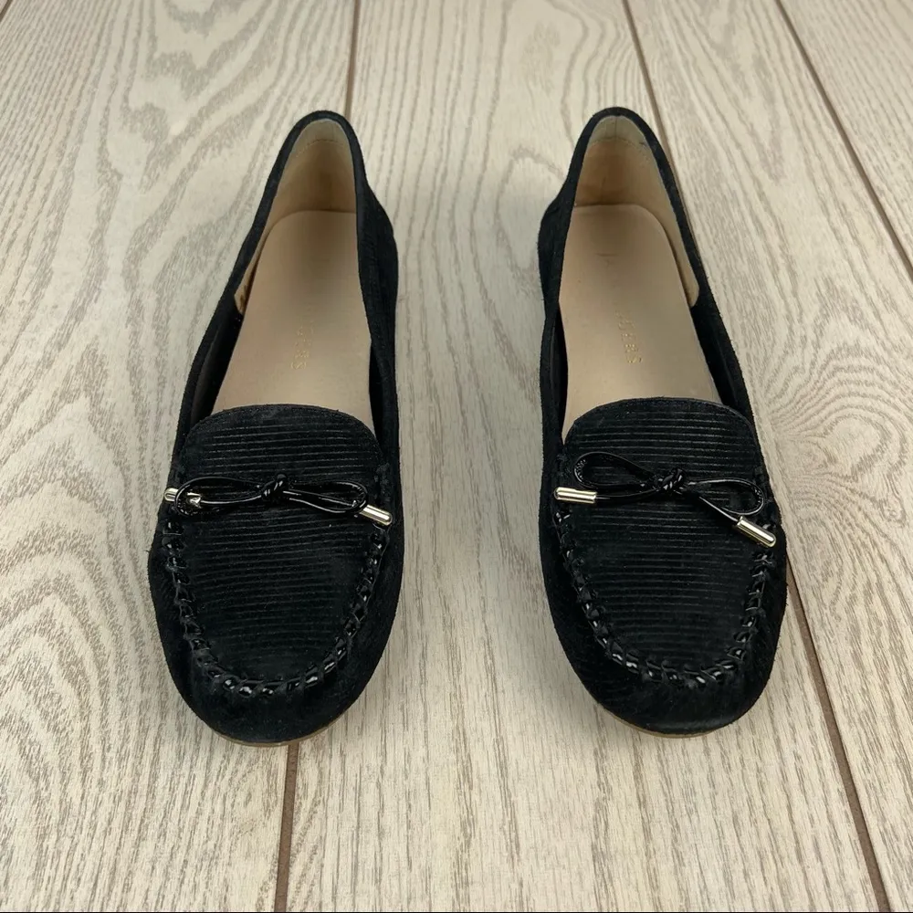 Jack Rogers Millie Bow Moccasin Flats 9B Black Corduroy Suede $128 in box - Image 2