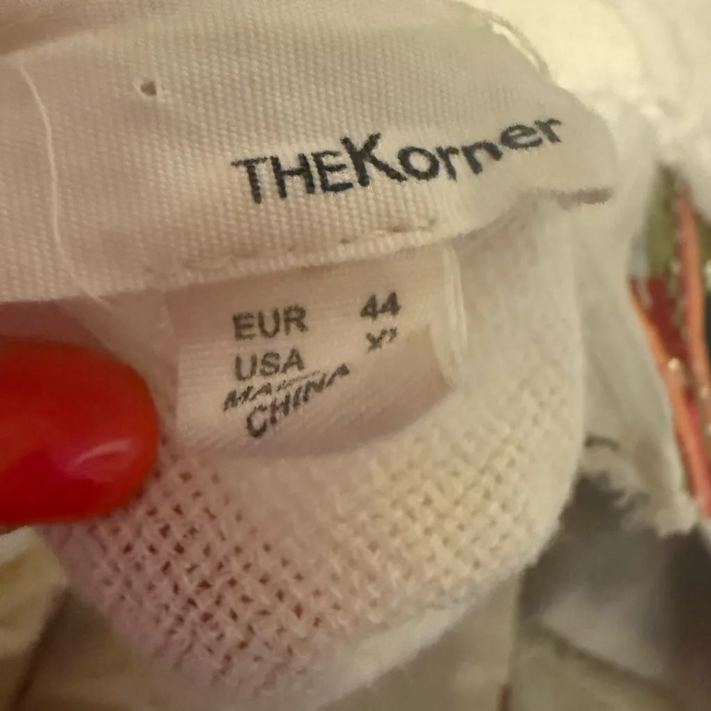 Bohemian Linen Cream Blouse with Colorful Embroidery XL Red - Image 6