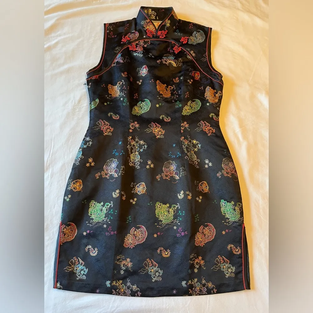 Vintage 90’s Solz Squirrel Cheongsam Qipao Dress Black Size 38 US Size S 4/5 EUC - Image 4