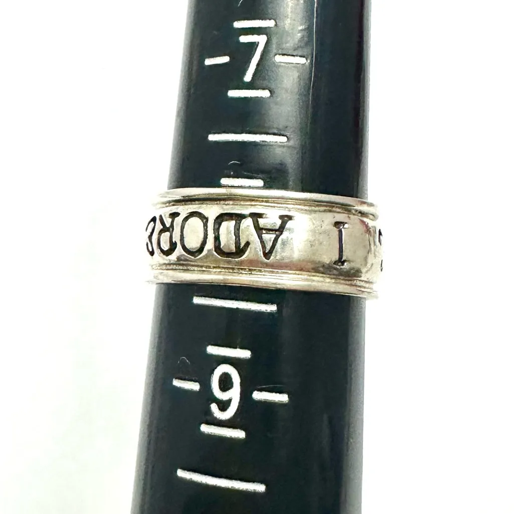 Vintage .925 Sterling Silver I ADORE YOU JE TADORE Ring Engraved Band Size 8 - Image 6