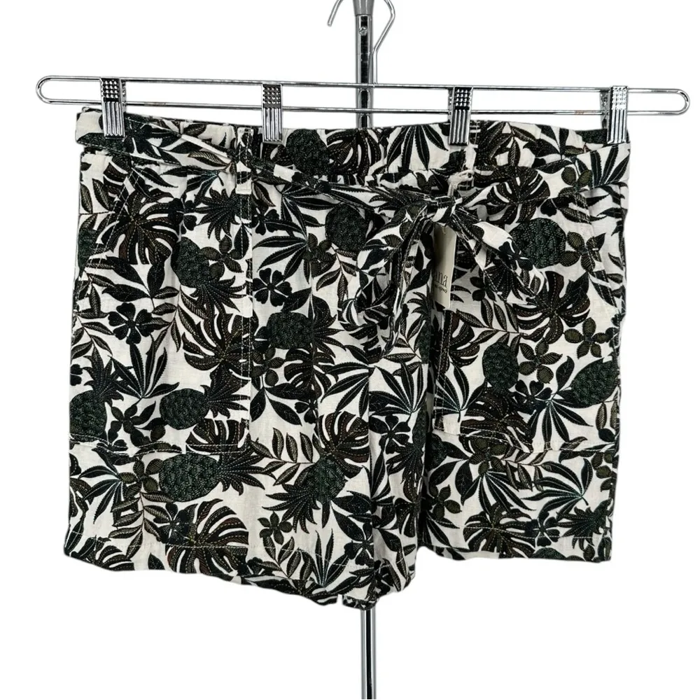 a.n.a. Linen Blend Womens High Rise Pull-On Shorts Belted Palm Print Petite XL - Image 3