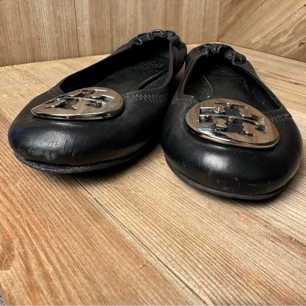 Tory Burch Claire Ballet Flat Black Silver Hardware Size 7.5 capsule minimalist‎ - Image 3