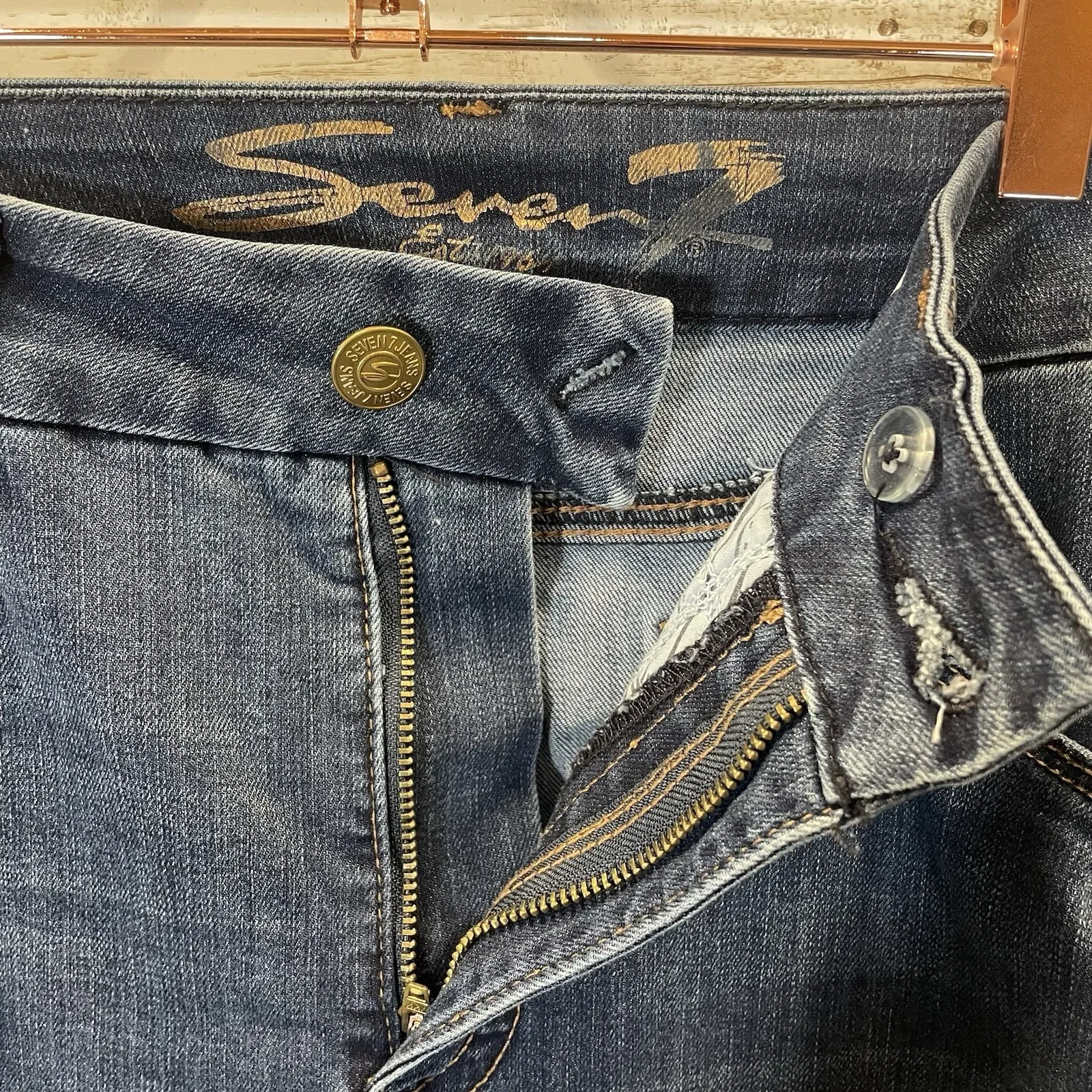 Seven 7 Womens 16 Jeans Blue Tummyless High Rise Skinny Fit Stretch Med Wash - Image 2