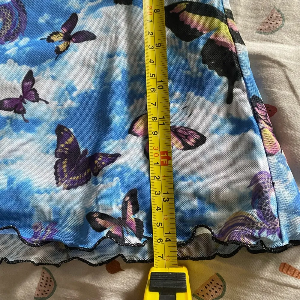 Blue Colorful Butterfly Mini Skirt Large Stretchy Waist Y2K 90s Style Size Large - Image 5