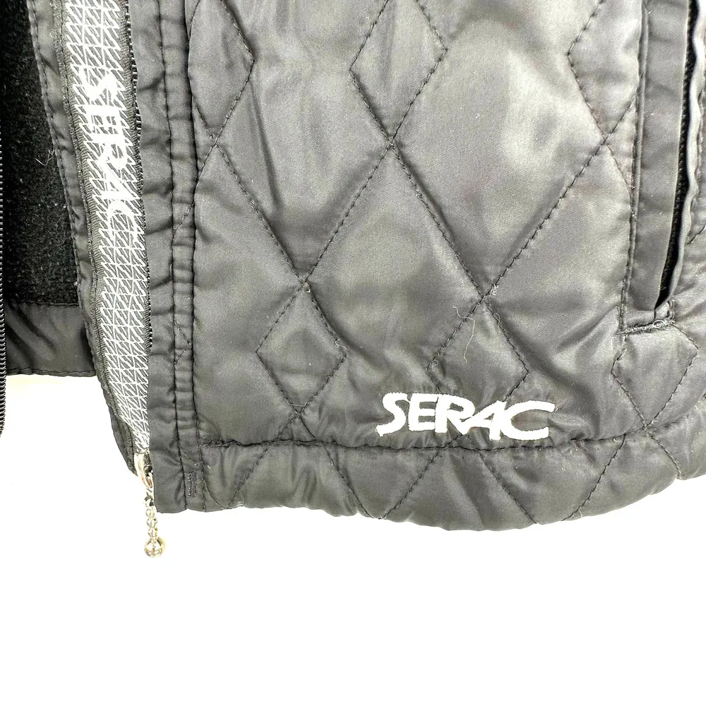 SERAC size small black quilted puffer vest zip up front fleece sides zip pockets - Image 4
