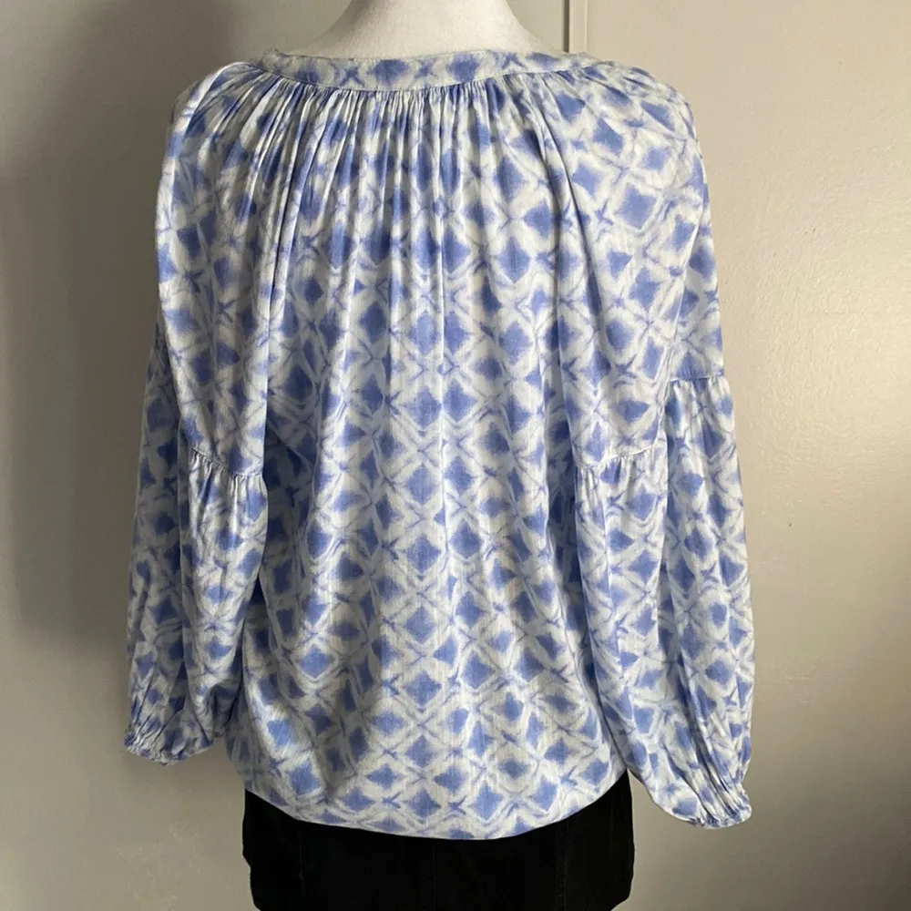 NEW Gap Factory Outlet Women’s Diamond Print 3/4 Sleeve Peasant Blouse Blue Size XS - Image 6