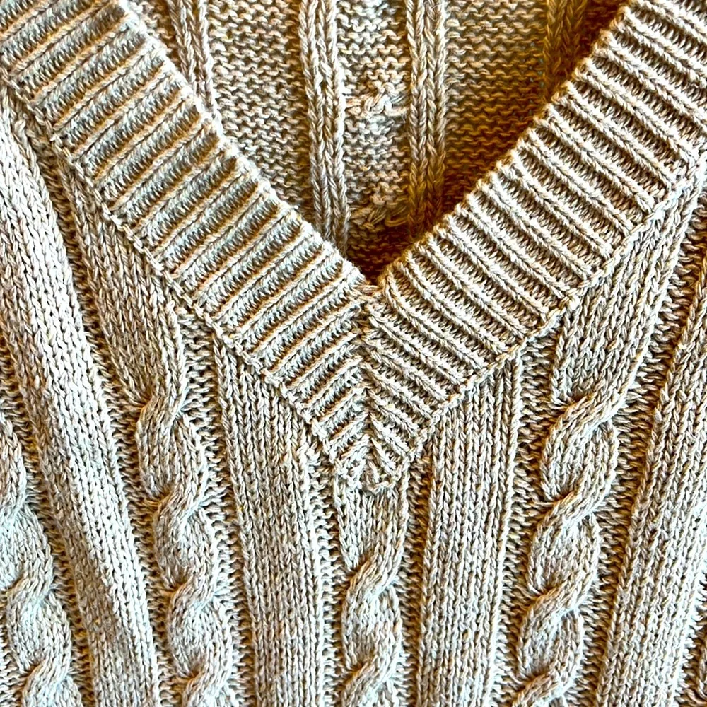 Crop Cable Knit Sweater Light Tan V Neck Womens Small - Image 8
