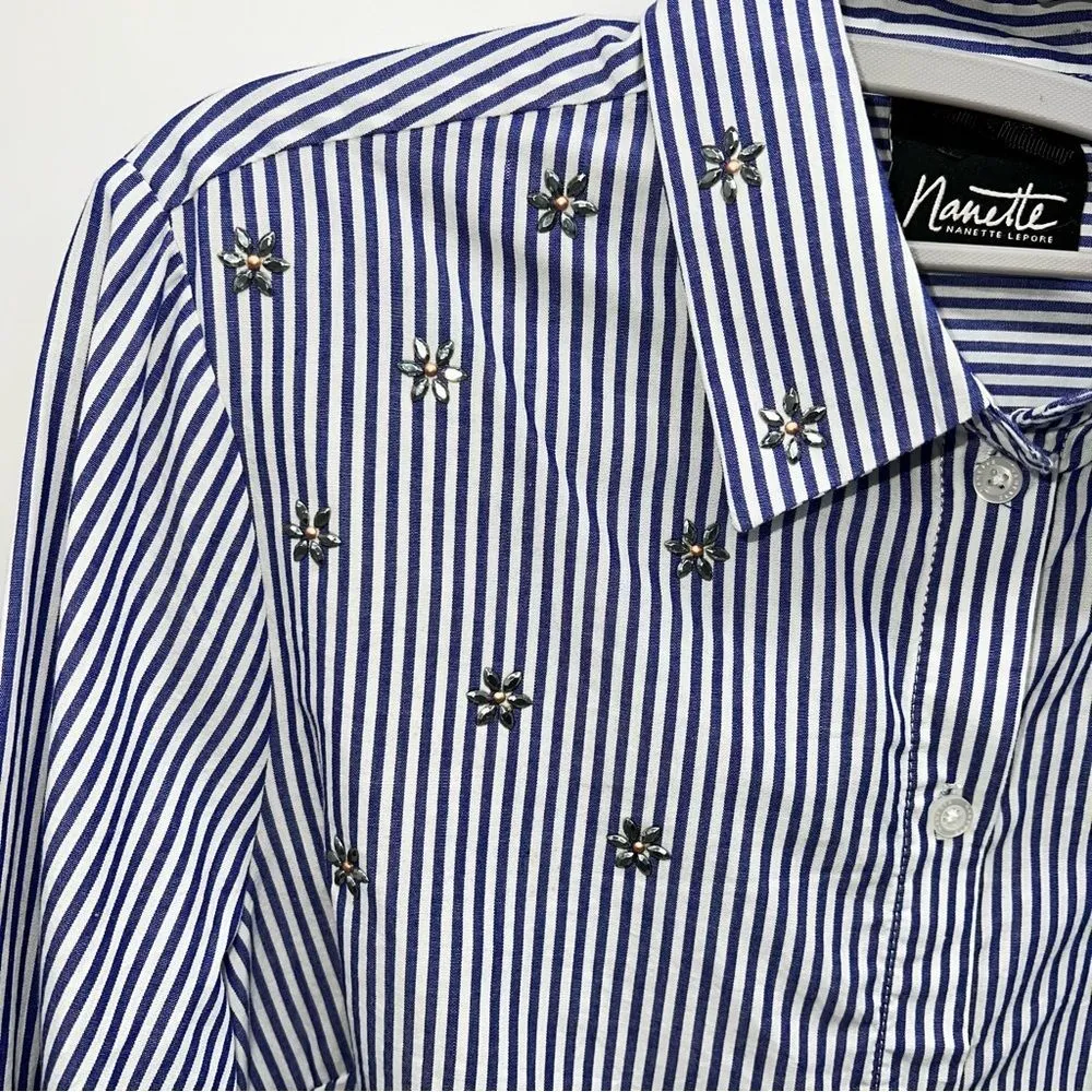 Nanette by Nanette Lepore Casual Striped Summer Tops w/Metal Floral Appliques-S - Image 6