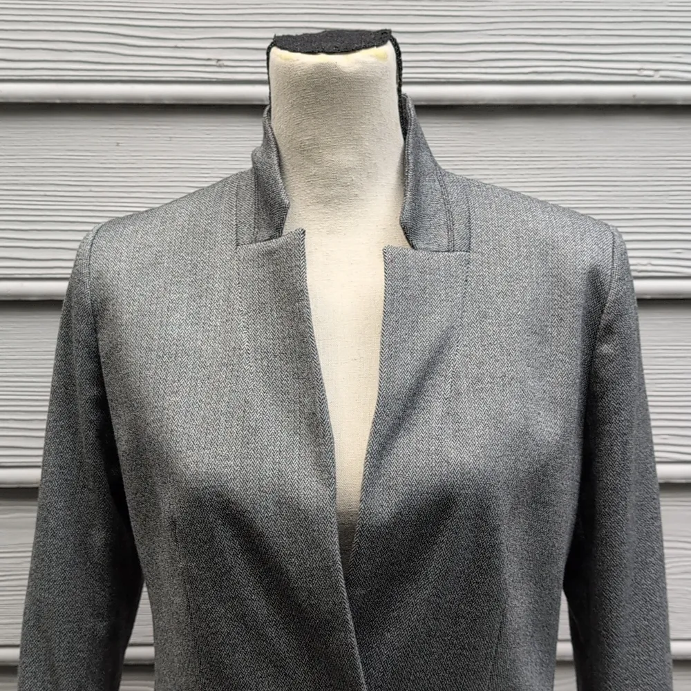 Loft Notched Collar Single Button Blazer Jacket | Loft Herringbone Blazer - Image 3