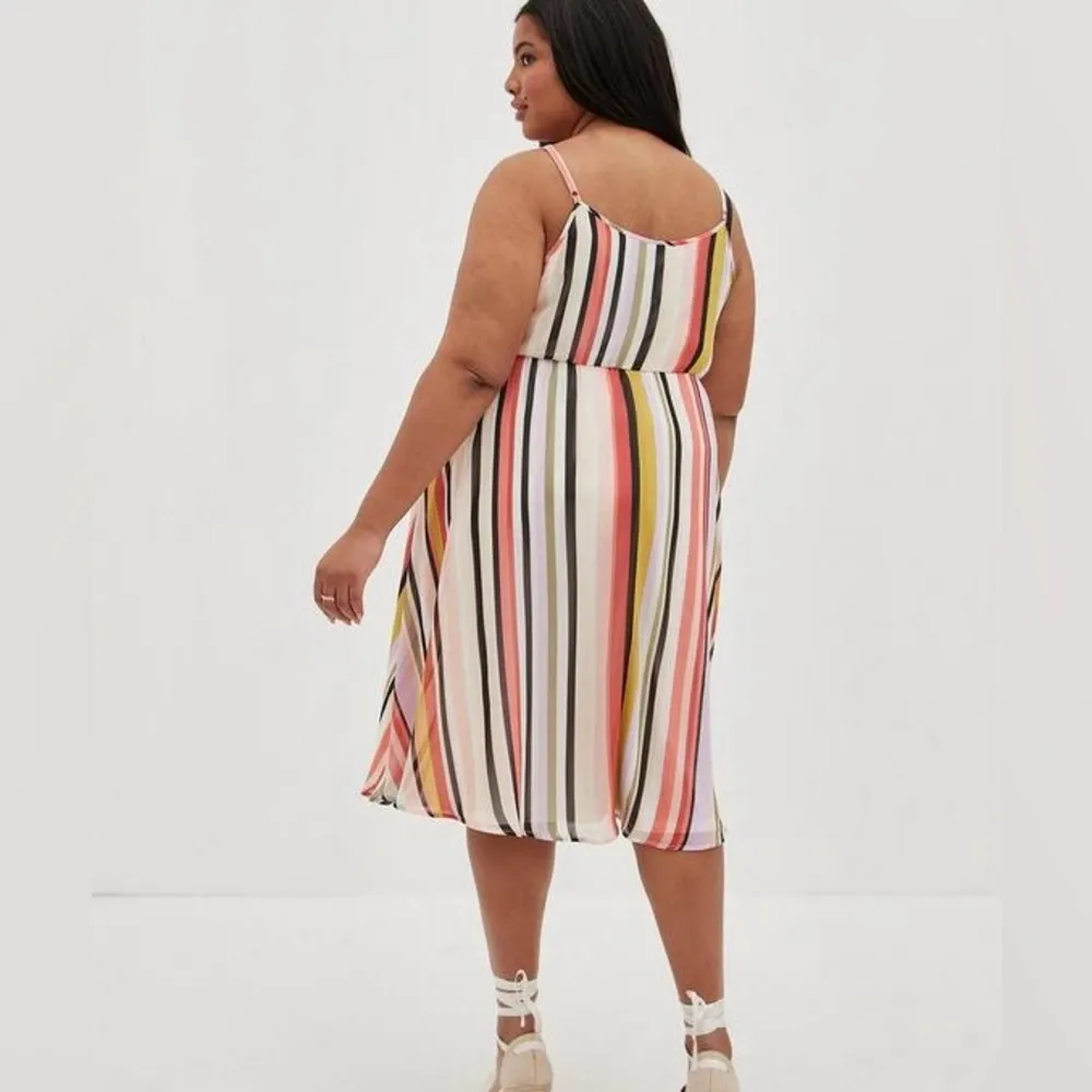 TORRID Midi Chiffon Pleated Lined Striped Tank Top Dress - Image 3