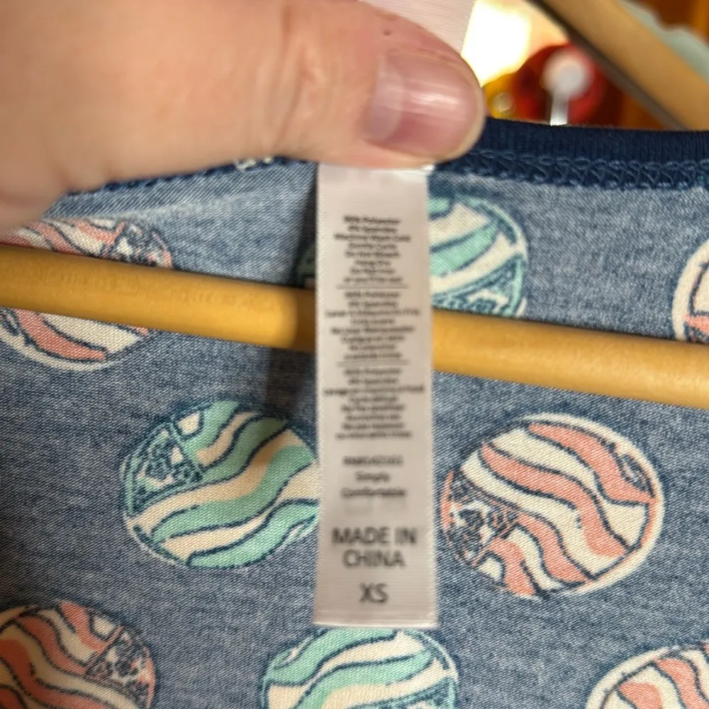 NWT LuLaRoe Classic T Navy Blue Orange Turquoise Sphere USA Flags Size XS - Image 6