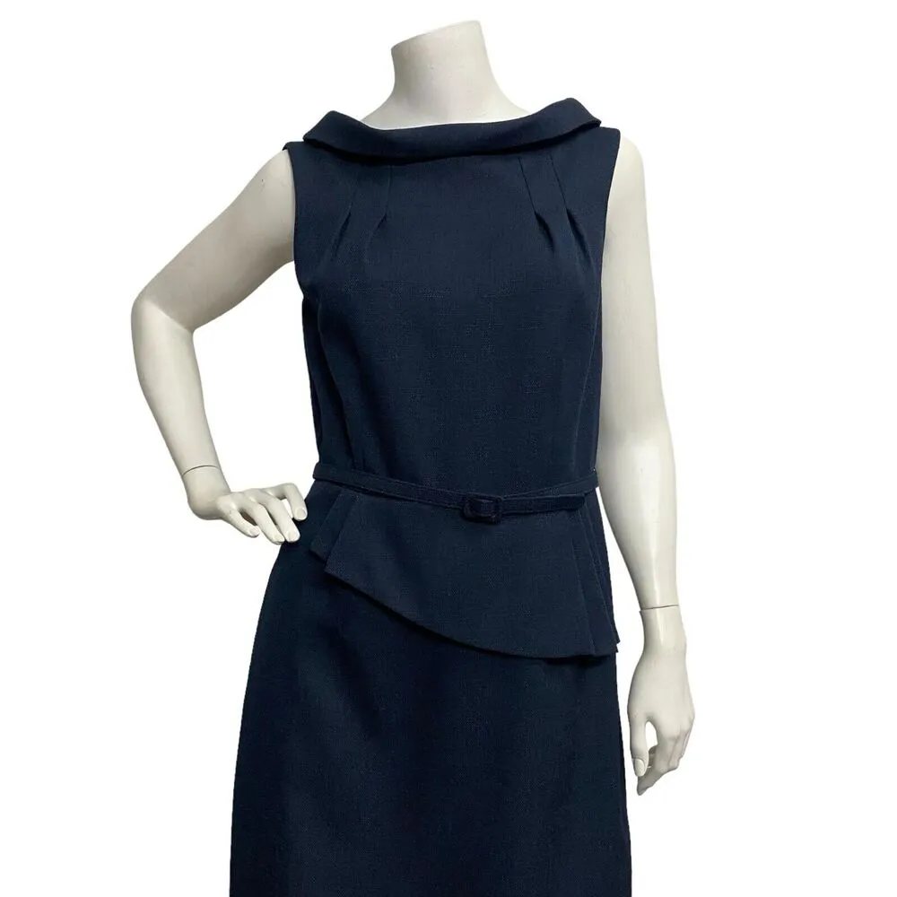 David Meister 8 Navy Blue Retro Portrait Collar Assymetric Sheath Dress Academia - Image 6