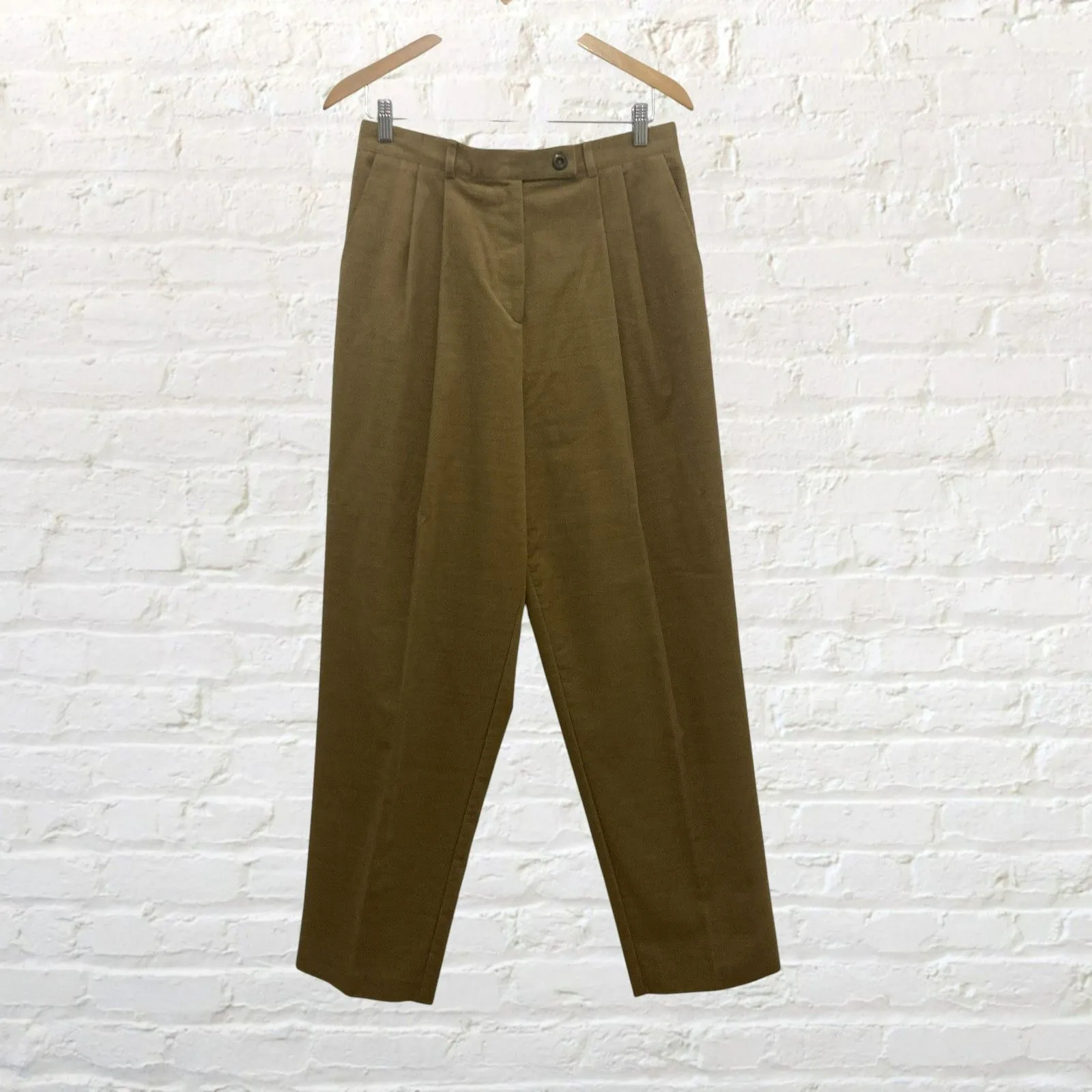 J.McLaughlin High Rise Chino Pants Olive Gold 14 Vintage Preppy Tailored USA - Image 2